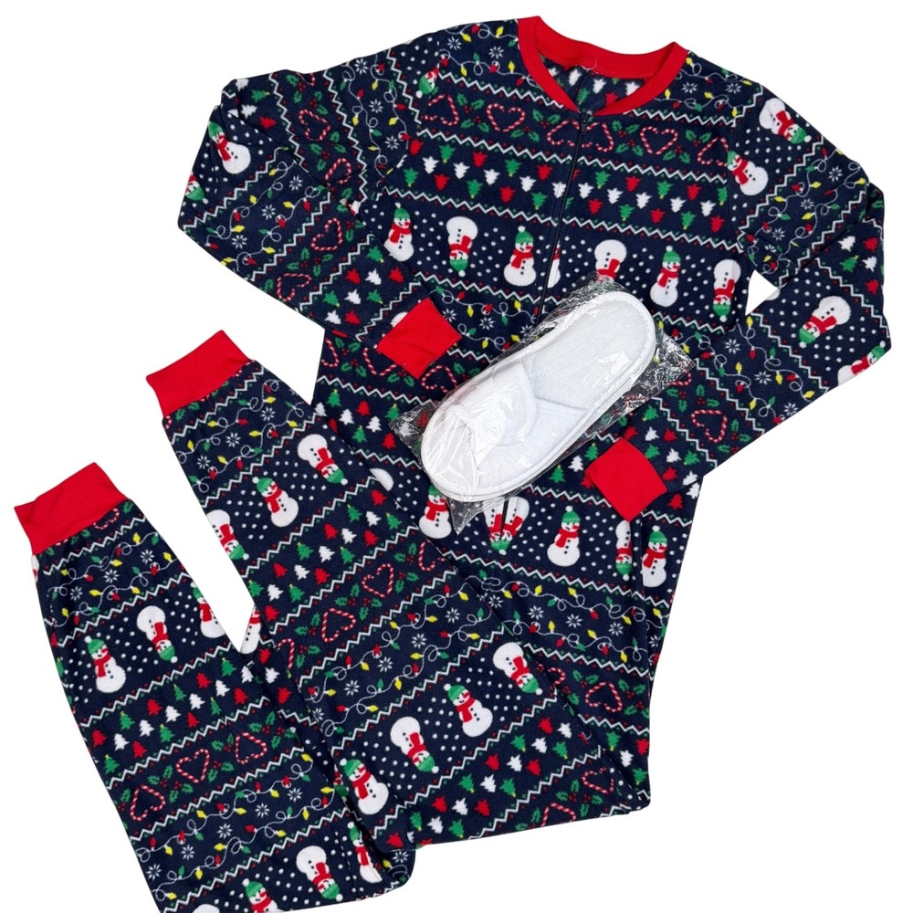 Christmas Fleece Union Suit‎ Gangster Wrapper Funny Holiday Pajamas Slippers S